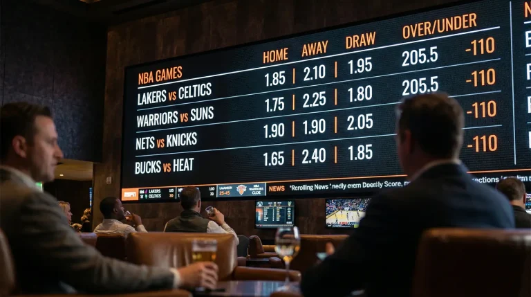 Painel de odds decimais para jogo de basquetebol NBA