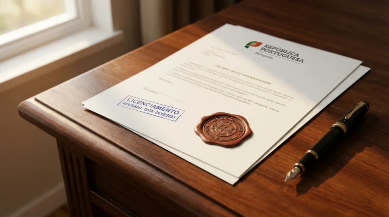 Documento oficial com selo de licença de jogo online em Portugal